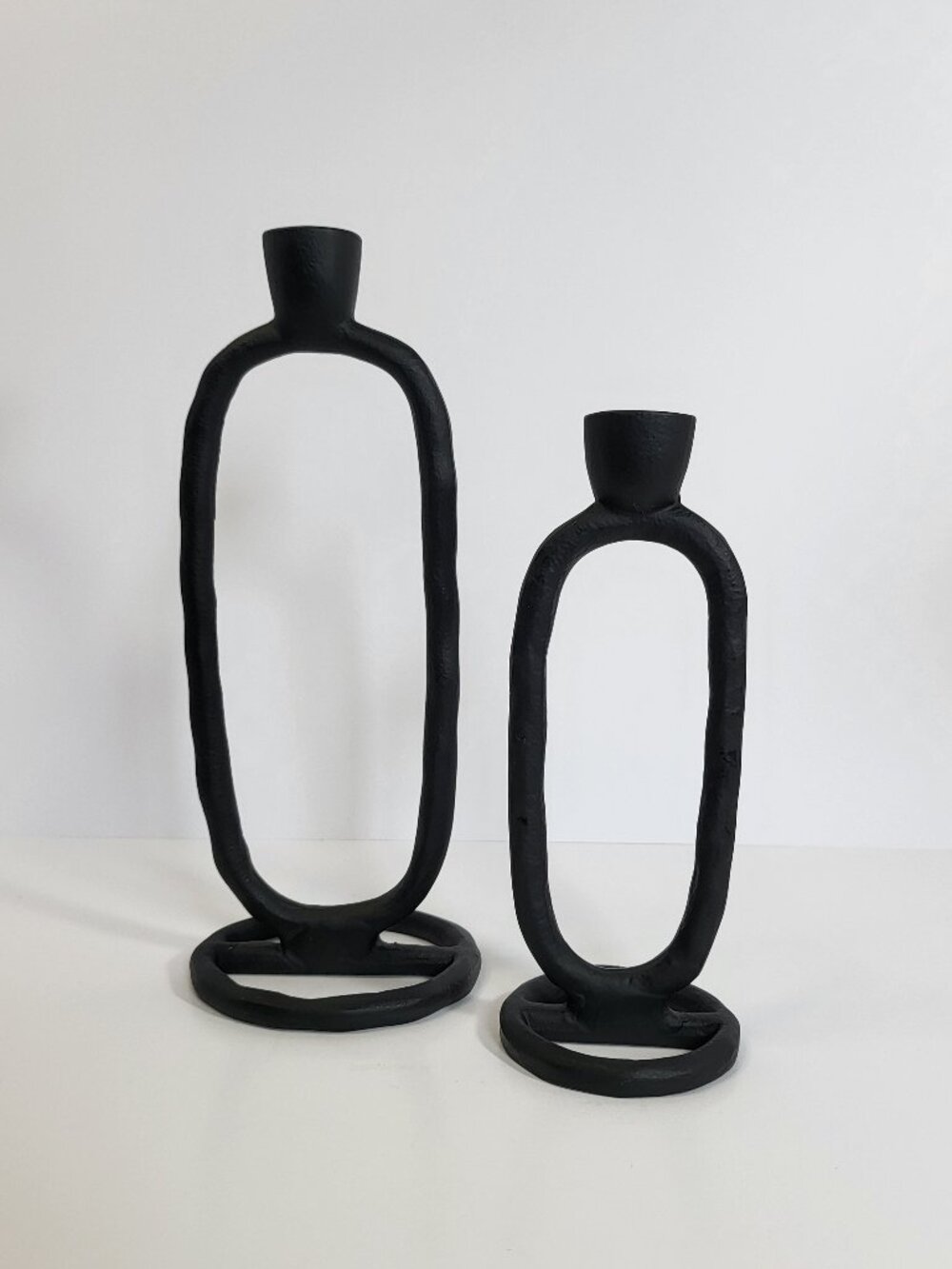 Modern Black‎ Metal Oval Ring Taper Candle Holders - Set of 2